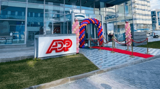 a entrance to a building with balloons