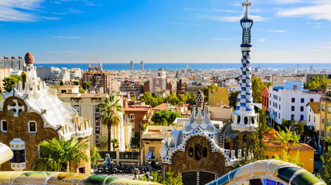 Park Güell with a blue sky