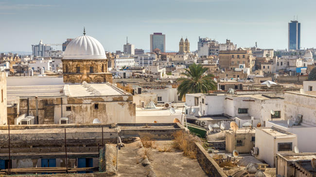 a city with a dome on top